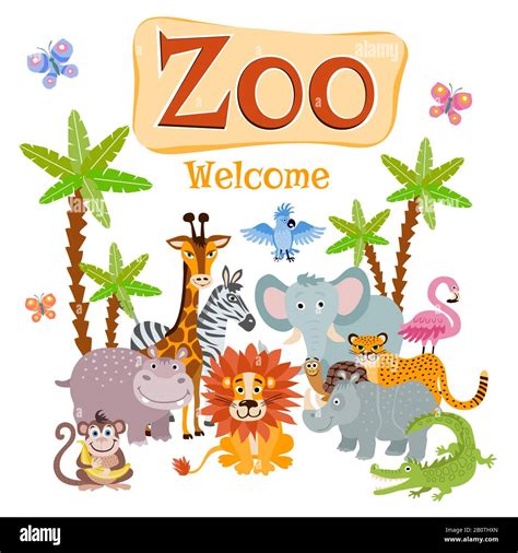 Zoo Vector Illustration With Wild Cartoon Safari Animals Banner
