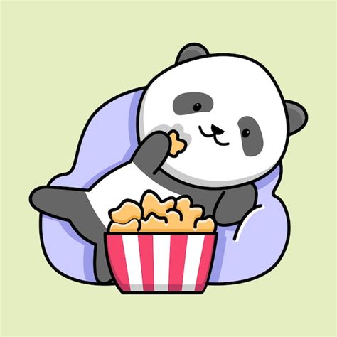 Premium Vector Cute Panda Eating Popcorn Cartoon Design