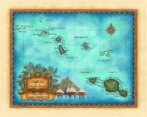 Map Of Tahiti Society Islands Bora Bora Morea By Steve Breyer