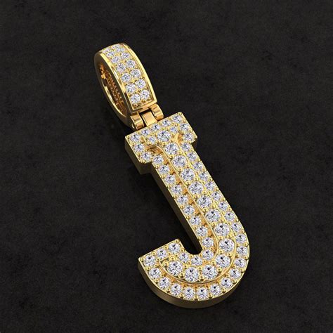 Diamond Custom 3d Initial J Letter Pendant Cgtrader