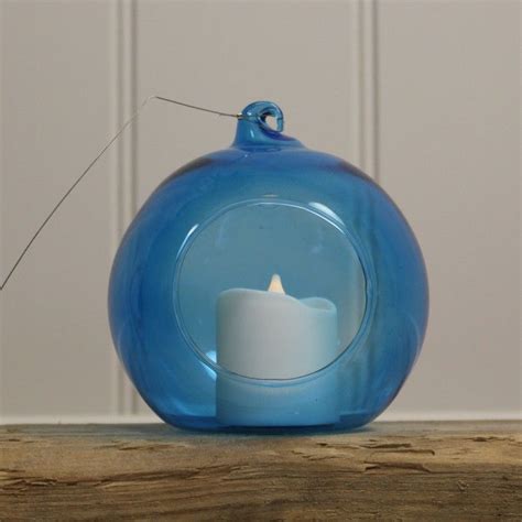 Glass Hanging Bauble Tealight Holder In Blue By Gradman Tea Lights
