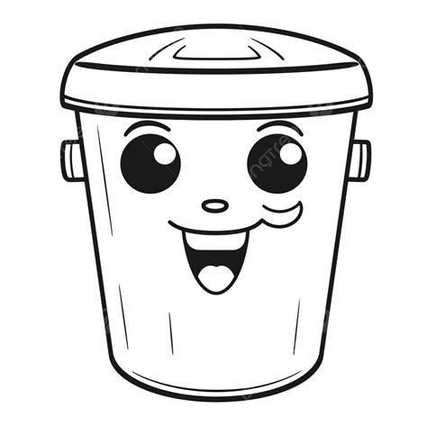 Cartoon Cartoon Trash Can Happy Face Coloring Pages For Kids Outline