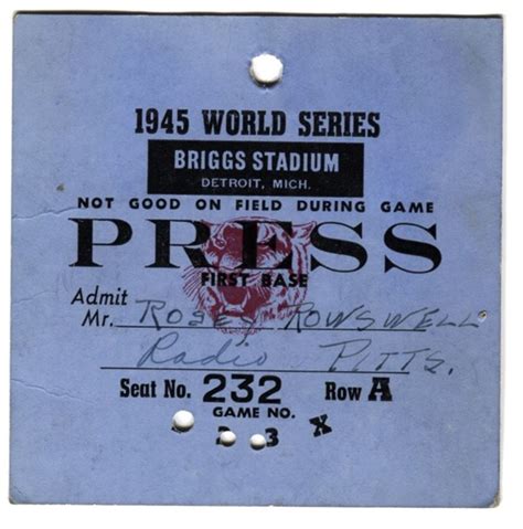 Item Detail 1945 World Series Tigers Vs Chicago Cubs Press Pass Ticket
