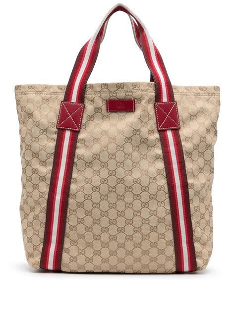 Pre Owned Gucci 2000s Gg Sherry Line Tote Bag In Brown Modesens