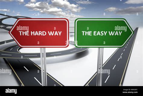 The Easy Way And The Hard Way Signboards With Curved And Straight Roads