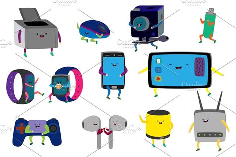 Cute Gadgets Cartoon Characters Smartphone Technology Cartoon