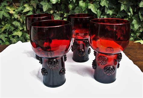 Vintage Hand Blown Ruby Red Goblet Drinking Glasses Tumblers Etsy
