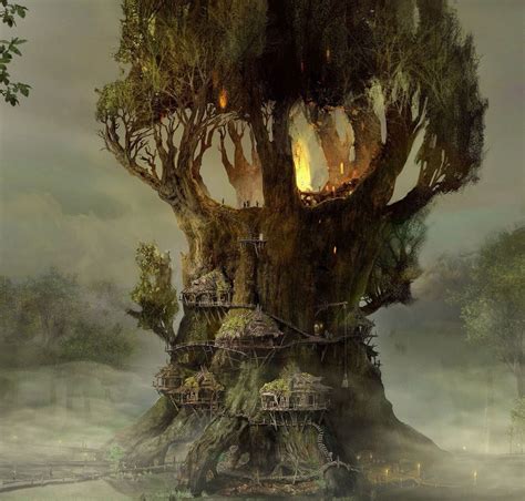 Treehouse Fantasy Places Fantasy World Magical Places Fantasy