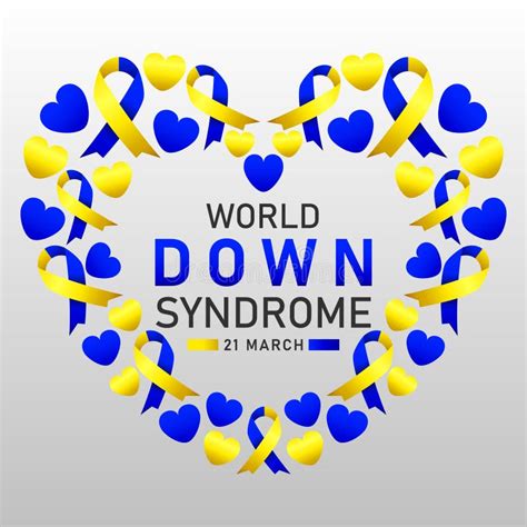 Down Syndrome World Day Vector Poster With Blue And Yellow Ribbon