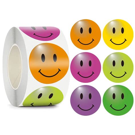 15 Inch Smiley Face Stickers Circle Dots Paper Labels 6 Designs 100