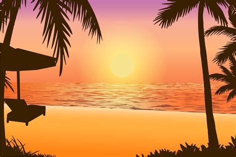 vector sunset on tropical beach illustration par sabavector · creative fabrica