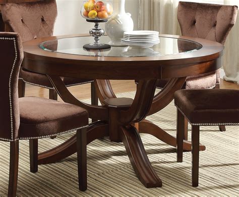 Choose from wood, melamine, metal, & more! Kayden Transitional Round 54" Dining Table w/ Glass Top in ...