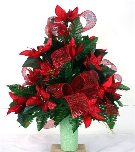 Beautiful Red Poinsettias Christmas Cemetery Flower Arrangement