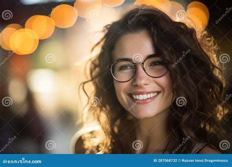 Radiant Elegance Captivating Smile Of A Young Woman Wearing Glasses Ai Generated Stock