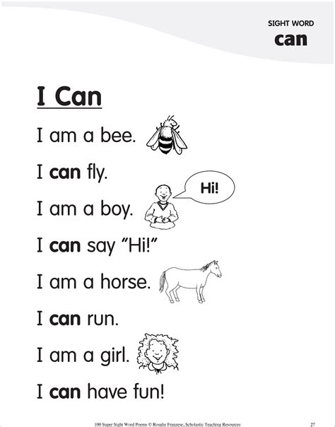 Printable Sight Word Poems For Kindergarten Printable Form Templates
