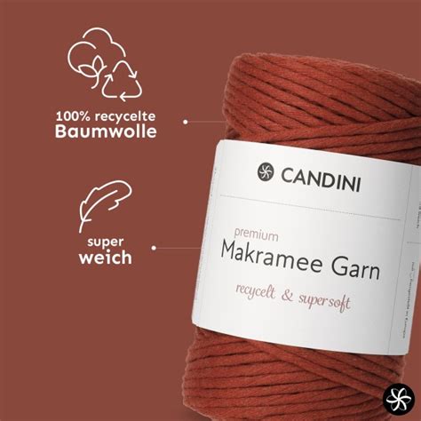 Candini Premium Makramee Garn 4mm Recycelt Terracotta Rot Braun Super Softes