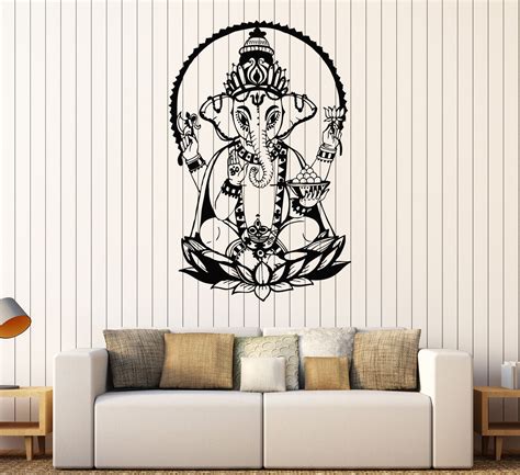 Vinyl Wall Decal Ganesha Lotus India Elephant Hinduism Stickers Mural