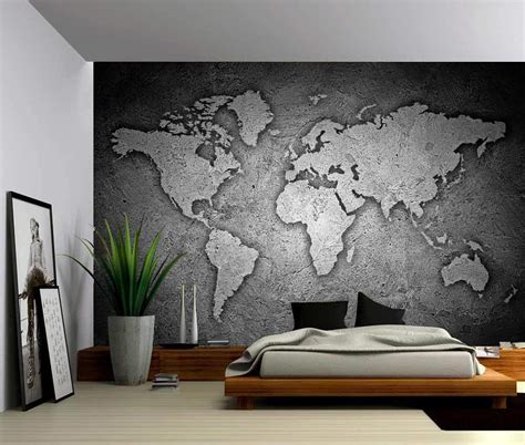 Grayscale World Map Peel And Stick Wall Mural Home Décor Wall Décor