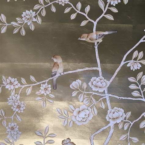 Chinoiserie Wallpaper Hand Painted Gold Metallic Wallpaper Etsy