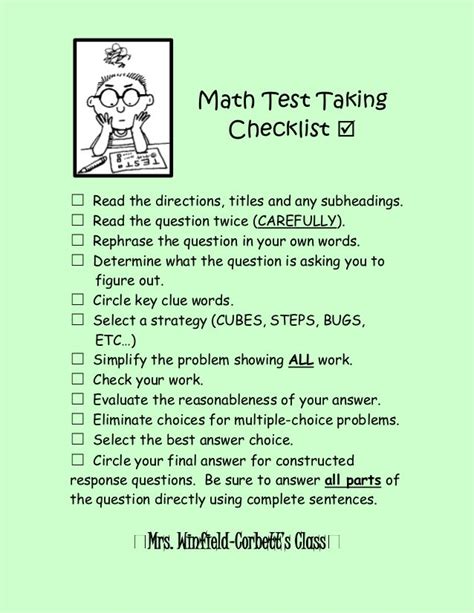 Math Test Taking Checklist