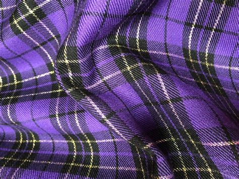 Purple With Gold Lurex Polyviscose Stottish Tartan Thimbles Fabric Shop