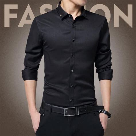 Mens Slim Fit Long Sleeve Silk Shirt Black Asain Size 5xl In 2021