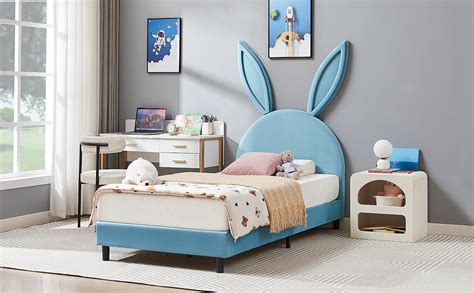 Vecelo Kids Twin Bed Frame With Upholstered Headboard