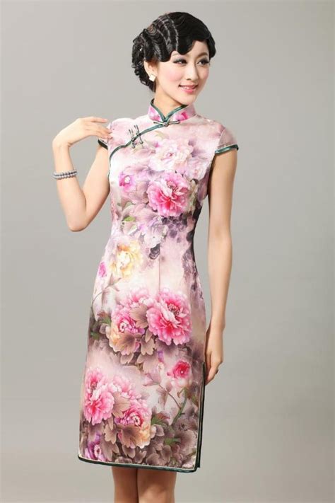 enlightening peony flowers silk cheongsam qipao cheongsam and dresses women