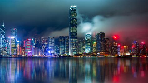 Download Wallpaper 3840x2160 Skyscraper Buildings Night City Reflection Lights 4k Uhd 169