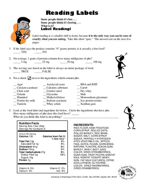 Reading Labels Worksheet For 4th 8th Grade Lesson Planet