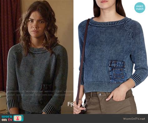 WornOnTV Callies Blue Sweater With Denim Pocket On The Fosters Maia Mitchell Clothes And