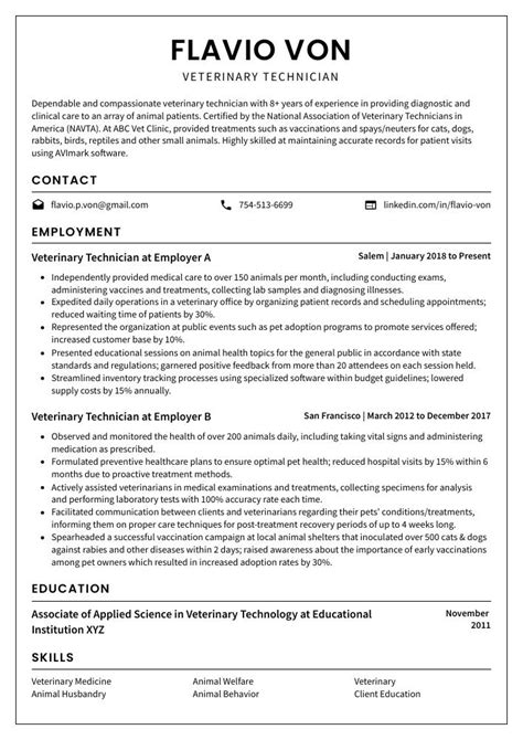 Veterinary Technician Resume Cv Example And Writing Guide