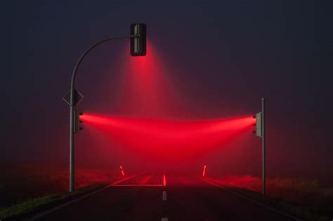 Wallpaper Street Light Night Red Road Blue Mist Atmosphere