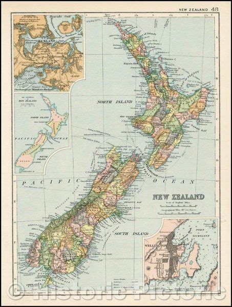 Historic Map New Zealand With Insets Of Auckland And Wellington