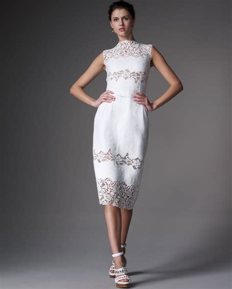 Dolce And Gabbana Lace Panel Embroidered Dress In White Lyst
