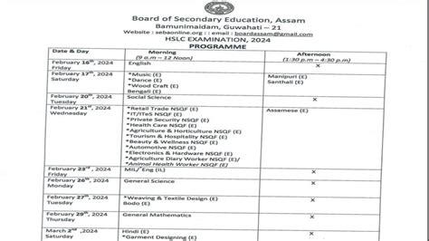 Assam HSLC Routine 2024 Released SEBA 10th Exam From Feb 16 Check PDF
