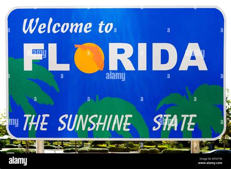 Welcome To Florida Sign At The I10 Welcome Center Florida Usa Stock