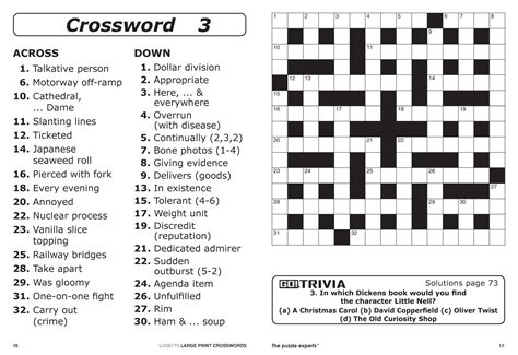 Large Print Crossword Puzzles Visually Impaired Printable Crossword