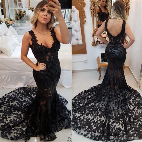 Lace Mermaid Evening Dresses Spaghetti Straps Backless Prom Gowns