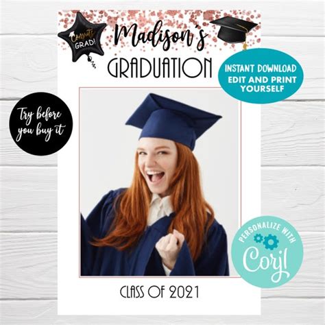 Rose Gold Graduation Photo Booth Frame Instant Download Graduation