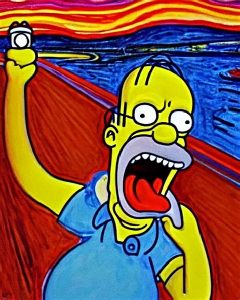 A Painting Of Homer Simpson In The Scream By Edvard Stable Diffusion