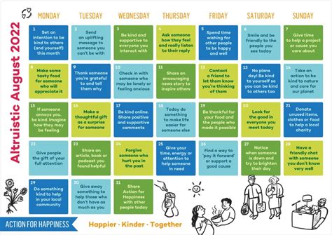 August Action For Happiness Calendar Thrive Cntw