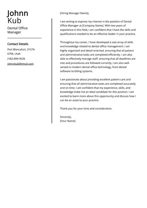 Dental Office Manager Cover Letter Example Free Guide