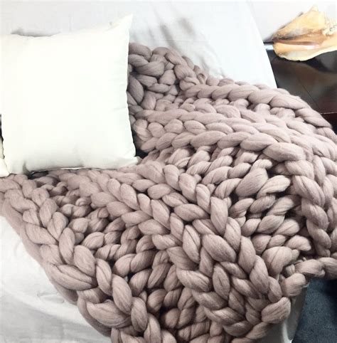 Merino Wool Blanket Double Ribbing Pattern Knitted Blankets Arm