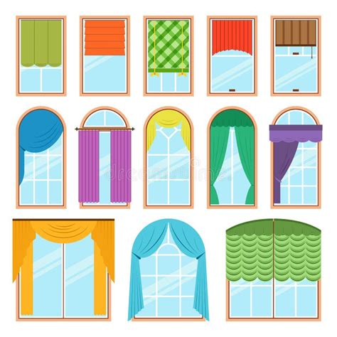 Set Of Vector Curtains Different Forms In Flat Style Waving Hanging
