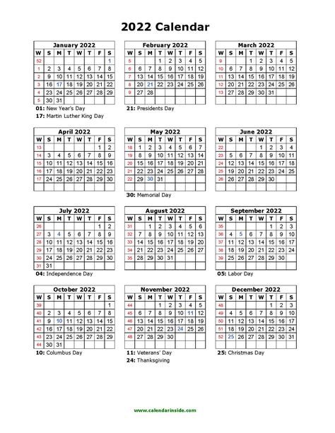 Free Printable Calendar Template 2022