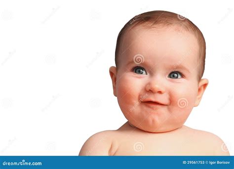 Cute Smiling Baby With Open Blue Eyes Close Up Stock Image Image Of