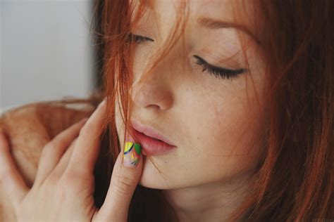 Michelle H Paghie Women Model Redhead Face Closed Eyes Ukrainian Ukrainian Women Painted