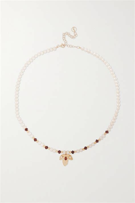 Anissa Kermiche Maternity Leaf 9 Karat Gold Quartz And Pearl Necklace