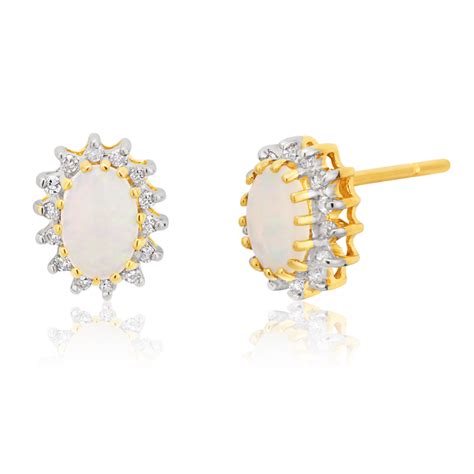 Ct Yellow Gold Opal Diamond Stud Earrings Stud Earrings Diamond
